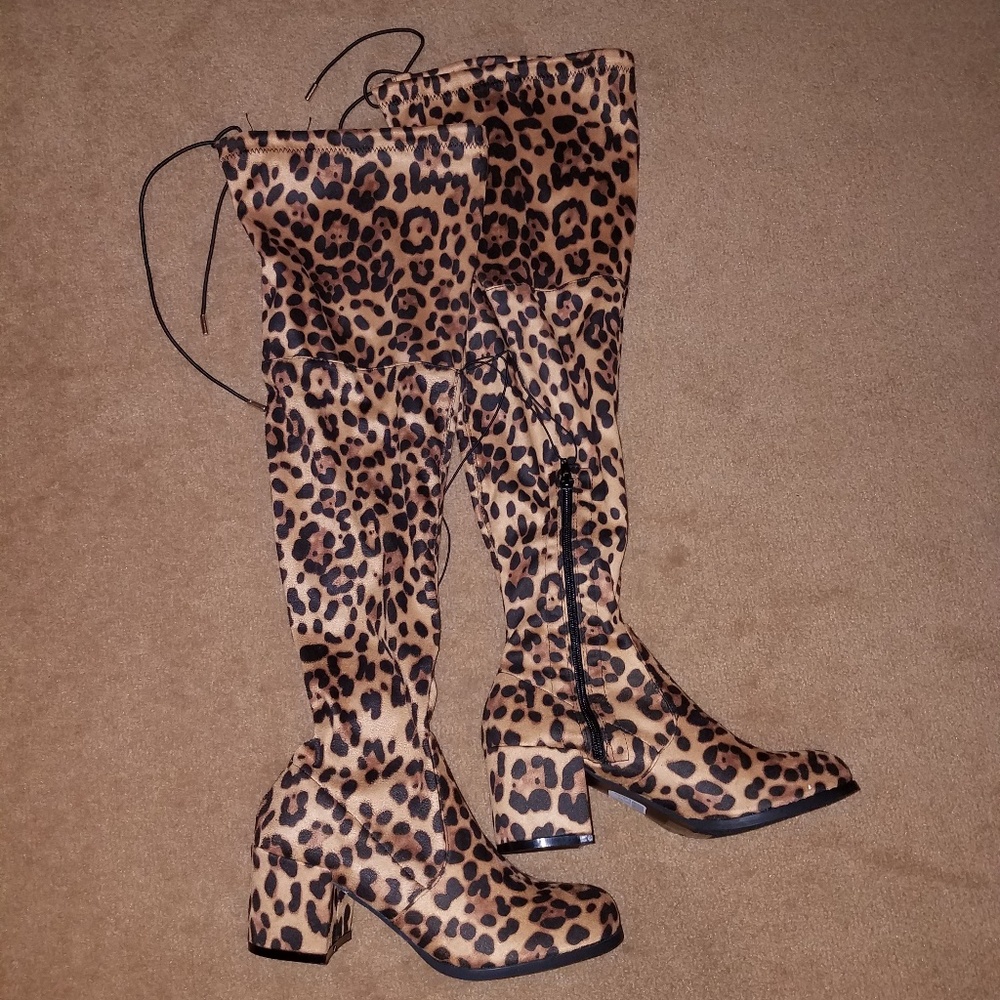 Leopard Print Thigh High Boots